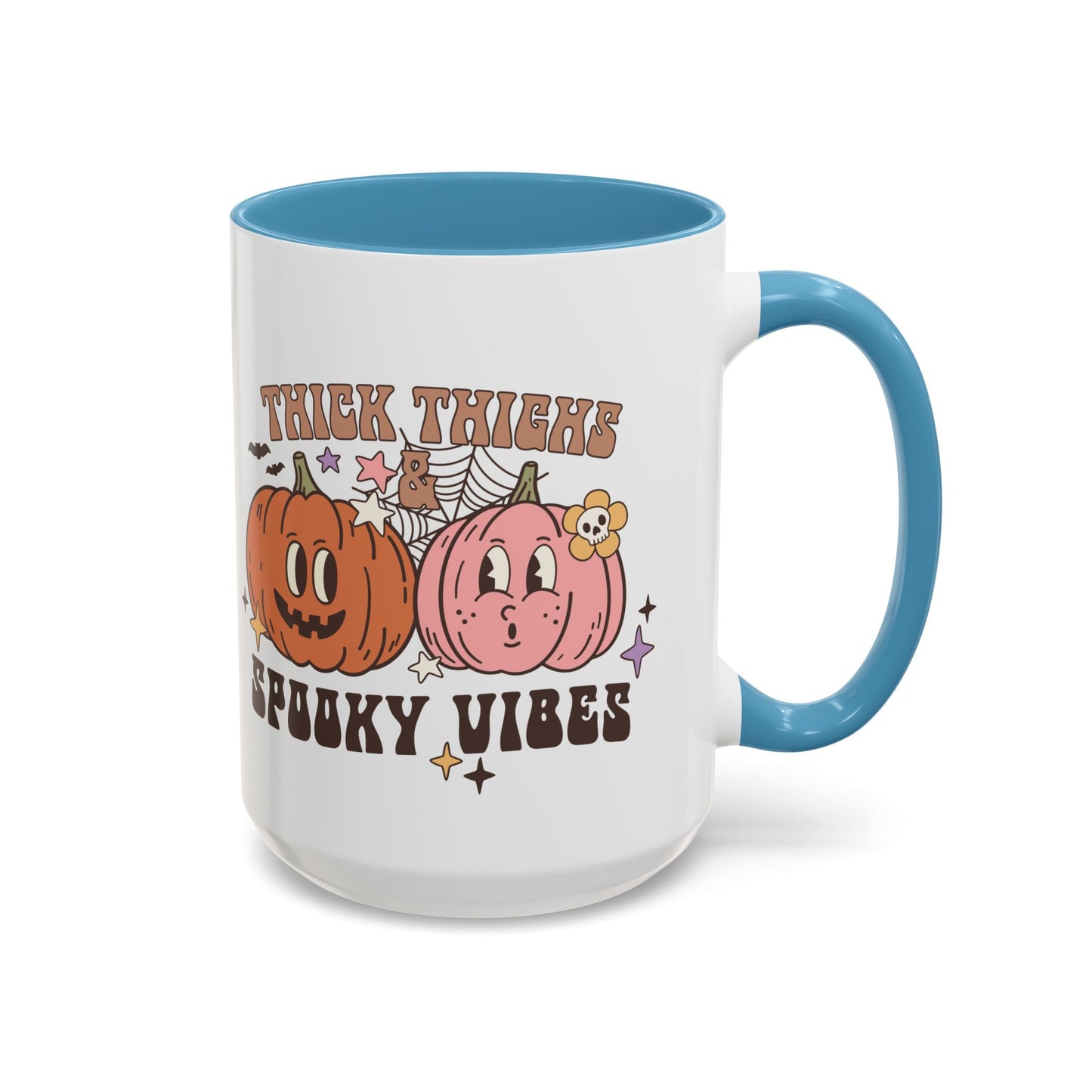 Thick Thighs and Spooky Vibes Halloween Mug | 11oz and 15oz Ceramic Coffee Cup | Cute Pumpkin Design