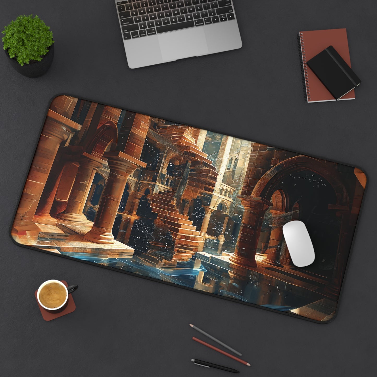 Mystical Ruins Desk Mat | Ancient Temple Design | Gaming & Office Decor | Neoprene | Anti-Slip | 3 Sizes