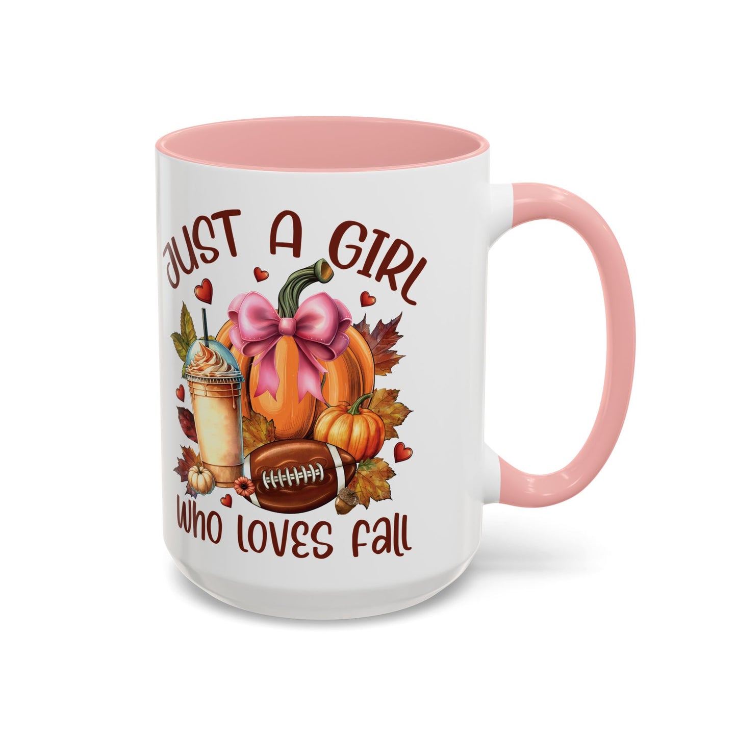 Just a Girl Who Loves Fall Mug | 11oz and 15oz Ceramic Coffee Cup | Autumn, Pumpkin, and Football Design