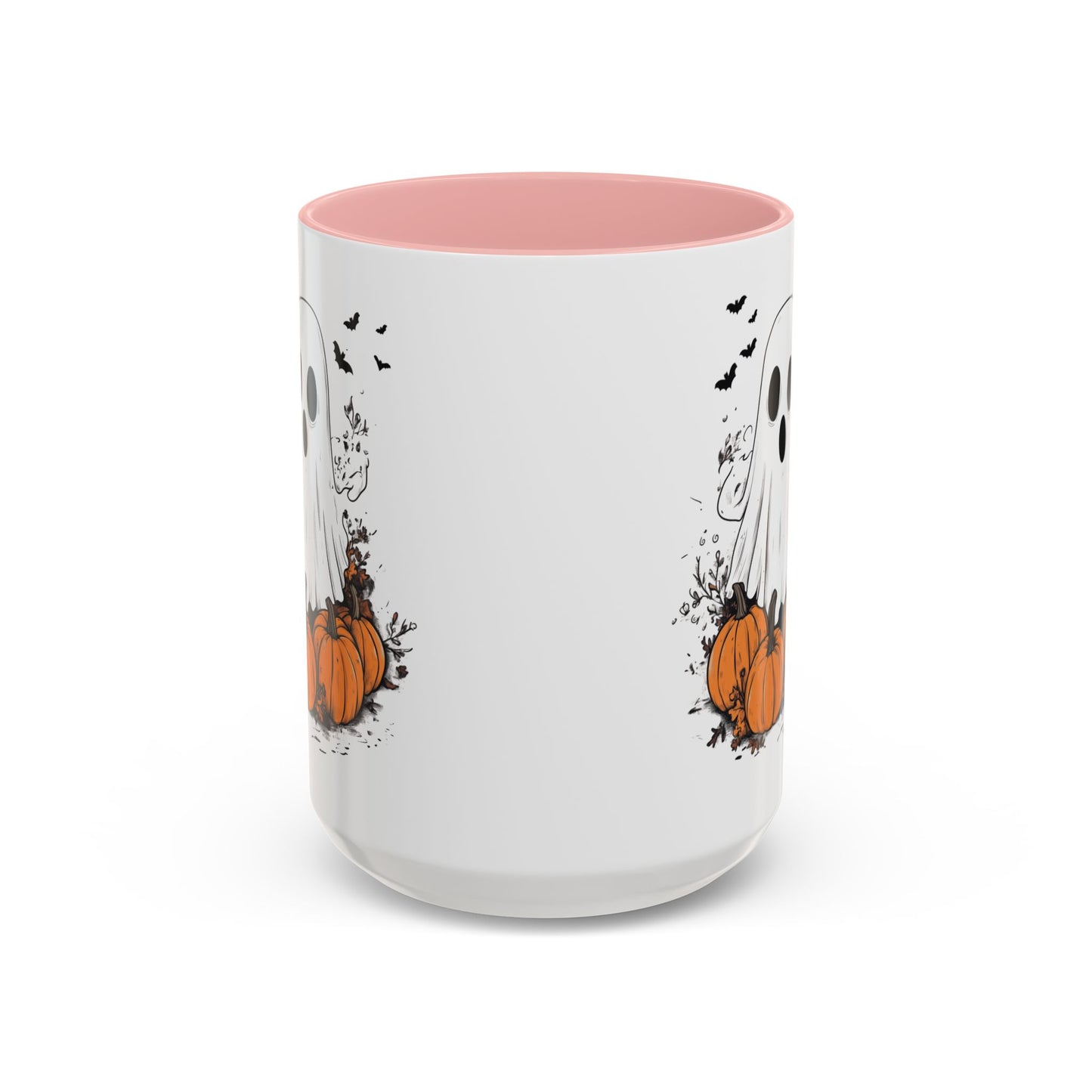 Halloween Ghost Mug - Cute Pumpkin Coffee Cup - White Ceramic Mug with Red Accent - Spooky Fall Gift - 11oz & 15oz - BPA Free