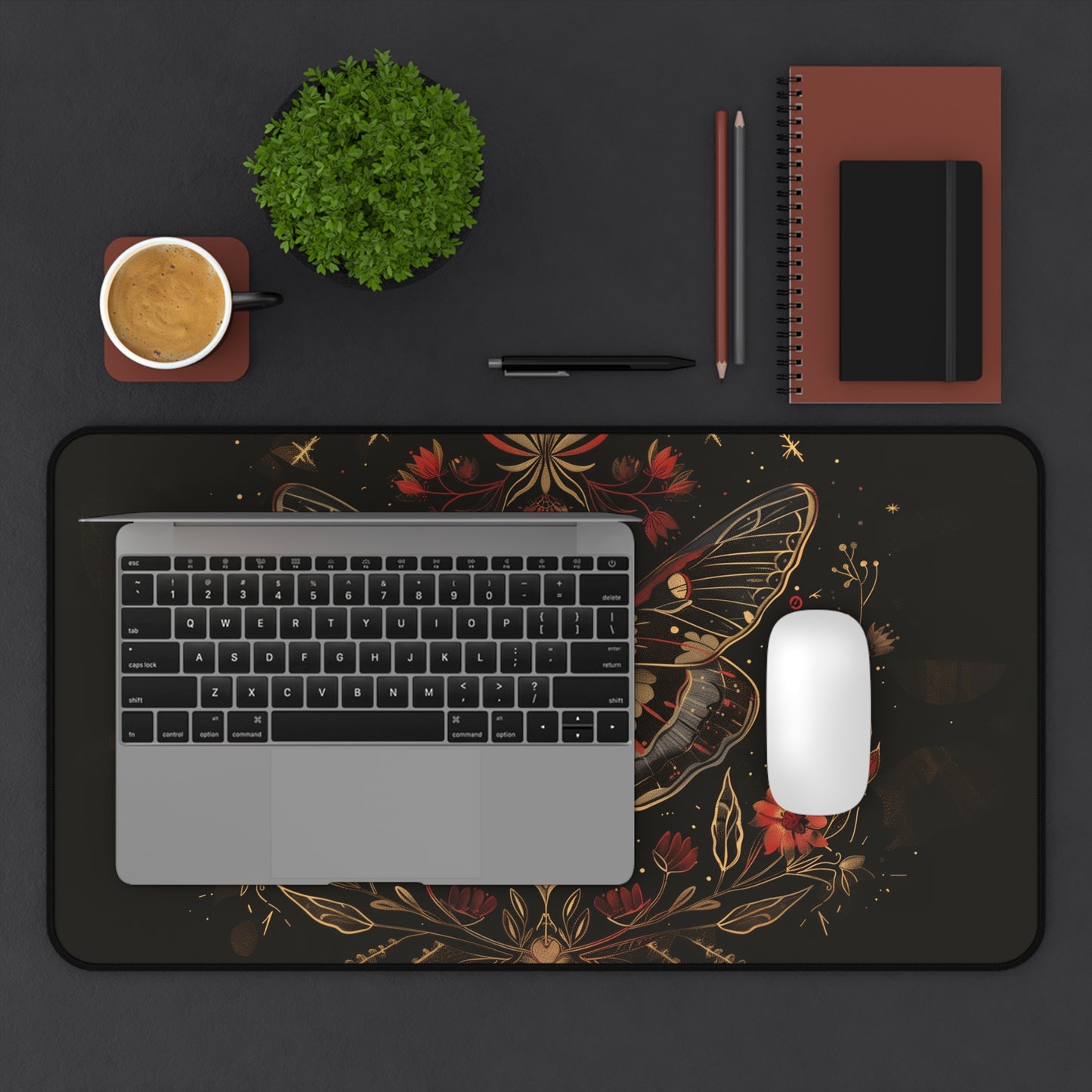 Mystical Moth Computer Desk Mat | Enchanted Floral Mouse Pad | Anti-Slip Neoprene Desk Mat for Home Office | 3 Sizes Available