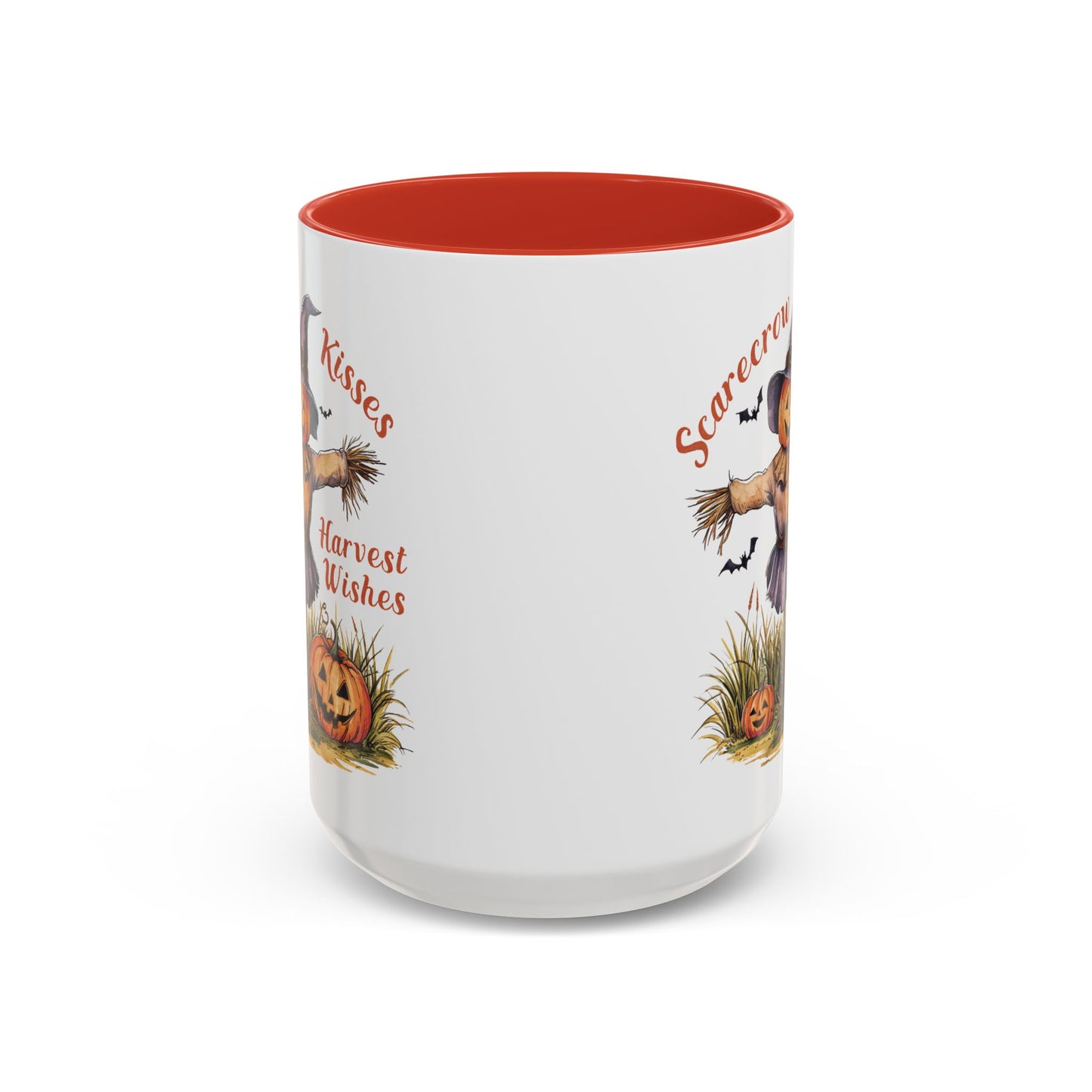 Scarecrow Kisses and Harvest Wishes Mug | Fall Scarecrow and Pumpkin Design | Perfect Autumn Coffee Mug for Cozy Mornings