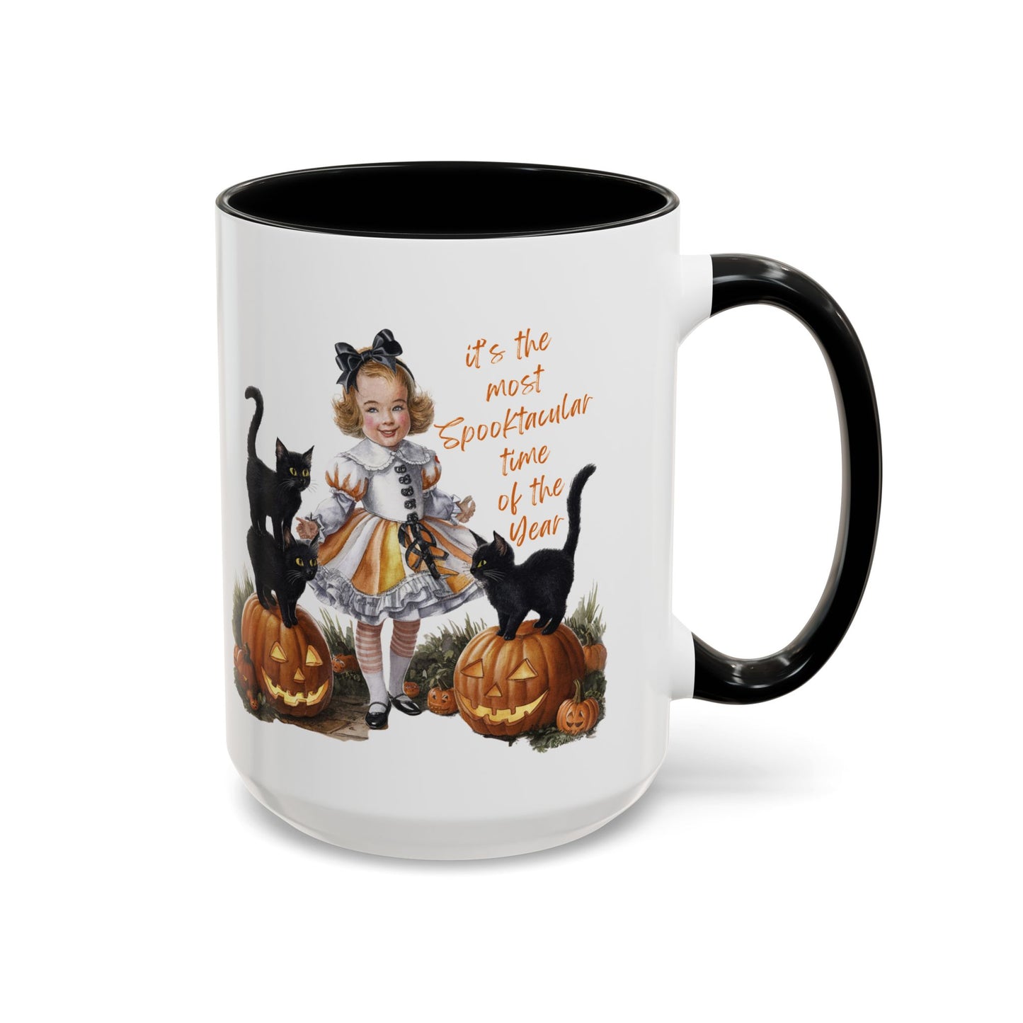 Most Spooktacular Time of the Year Mug | Vintage Halloween Girl with Black Cats and Pumpkins | Halloween Coffee Mug | Fall Drinkware