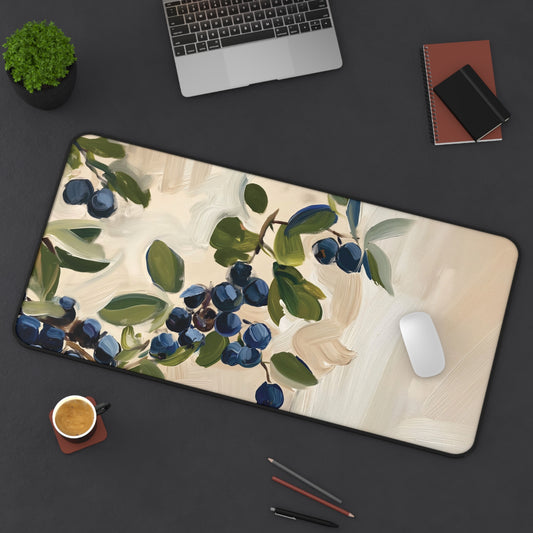 Blueberry Branch Desk Mat | Neoprene Mouse Pad | Anti-Slip Office Desk Mat | 3 Sizes Available