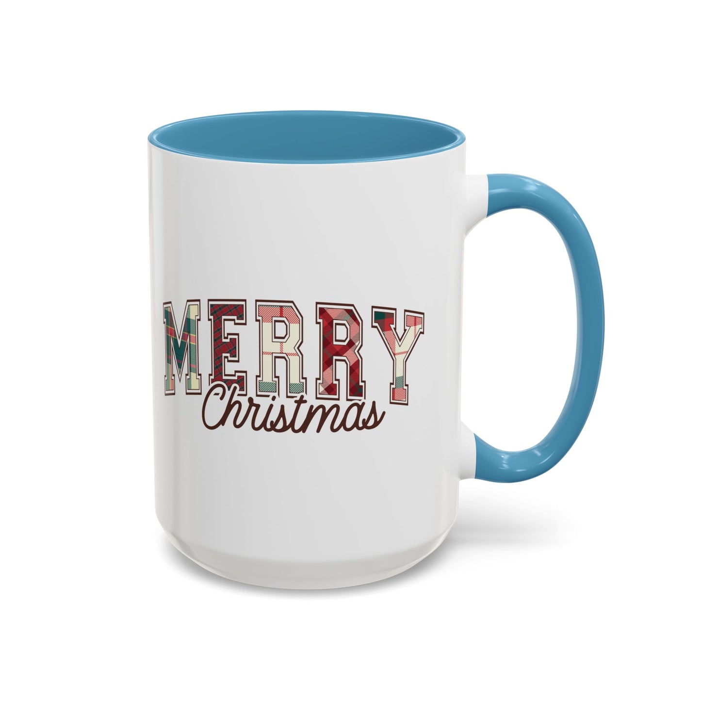 Merry Christmas Mug | Plaid Holiday Text Design | Festive Coffee Cup