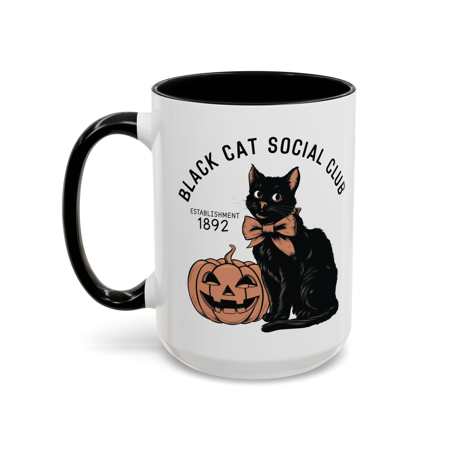 Black Cat Social Club Mug | Halloween Cat and Pumpkin Design | Spooky Coffee Mug | Fall Drinkware Gift