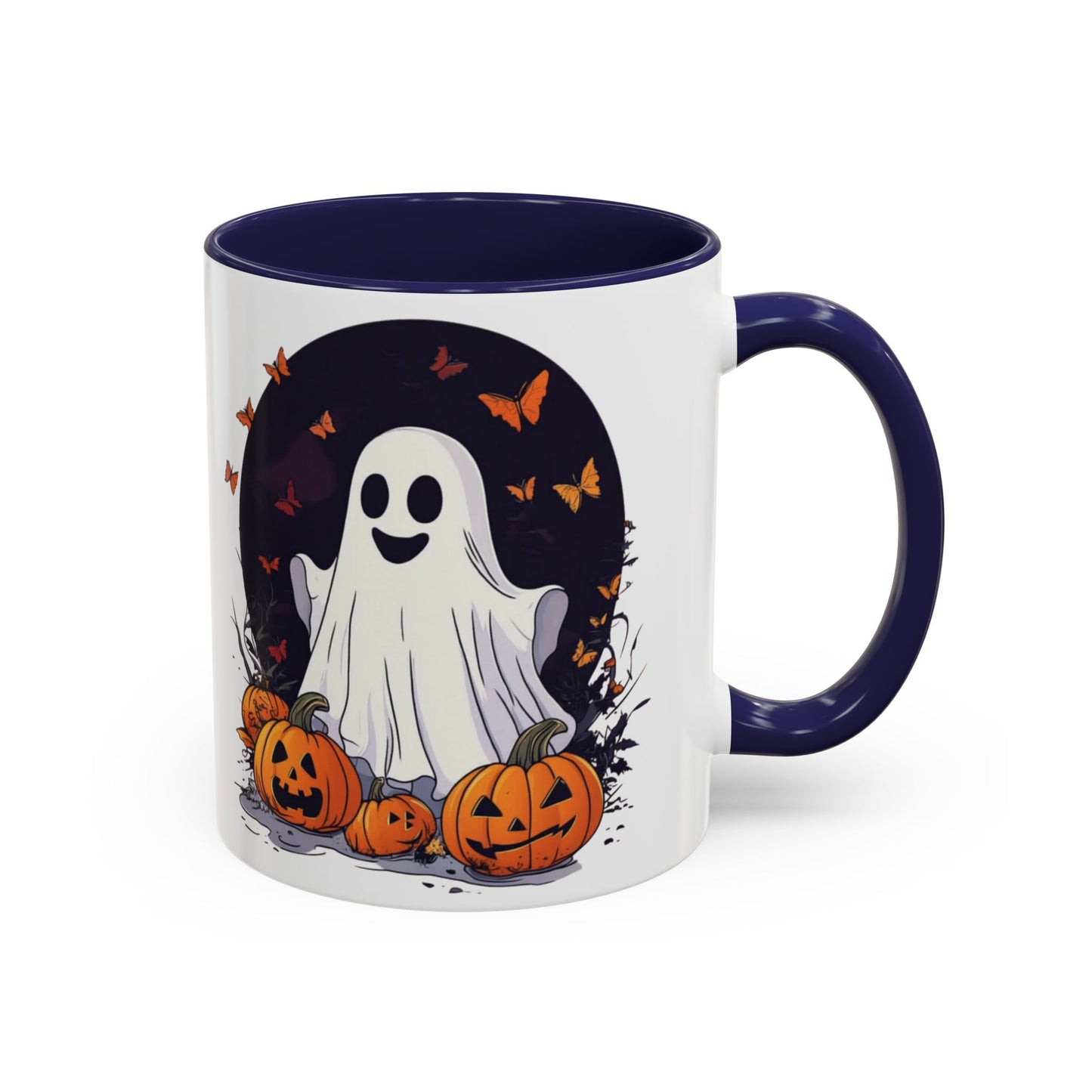 Halloween Ghost Mug - Cute Pumpkin Coffee Cup - White Ceramic Mug with Red Accent - Perfect Spooky Gift - 11oz & 15oz - BPA Free