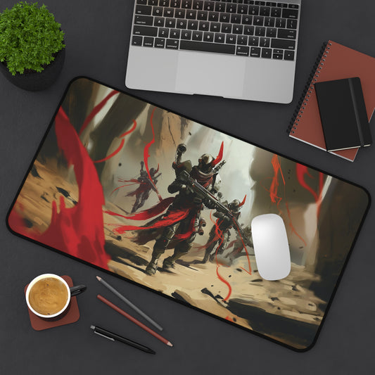 Epic Sci-Fi Warrior Desk Mat | Battle Scene | Neoprene | Anti-Slip | 3 Sizes | Gaming Decor