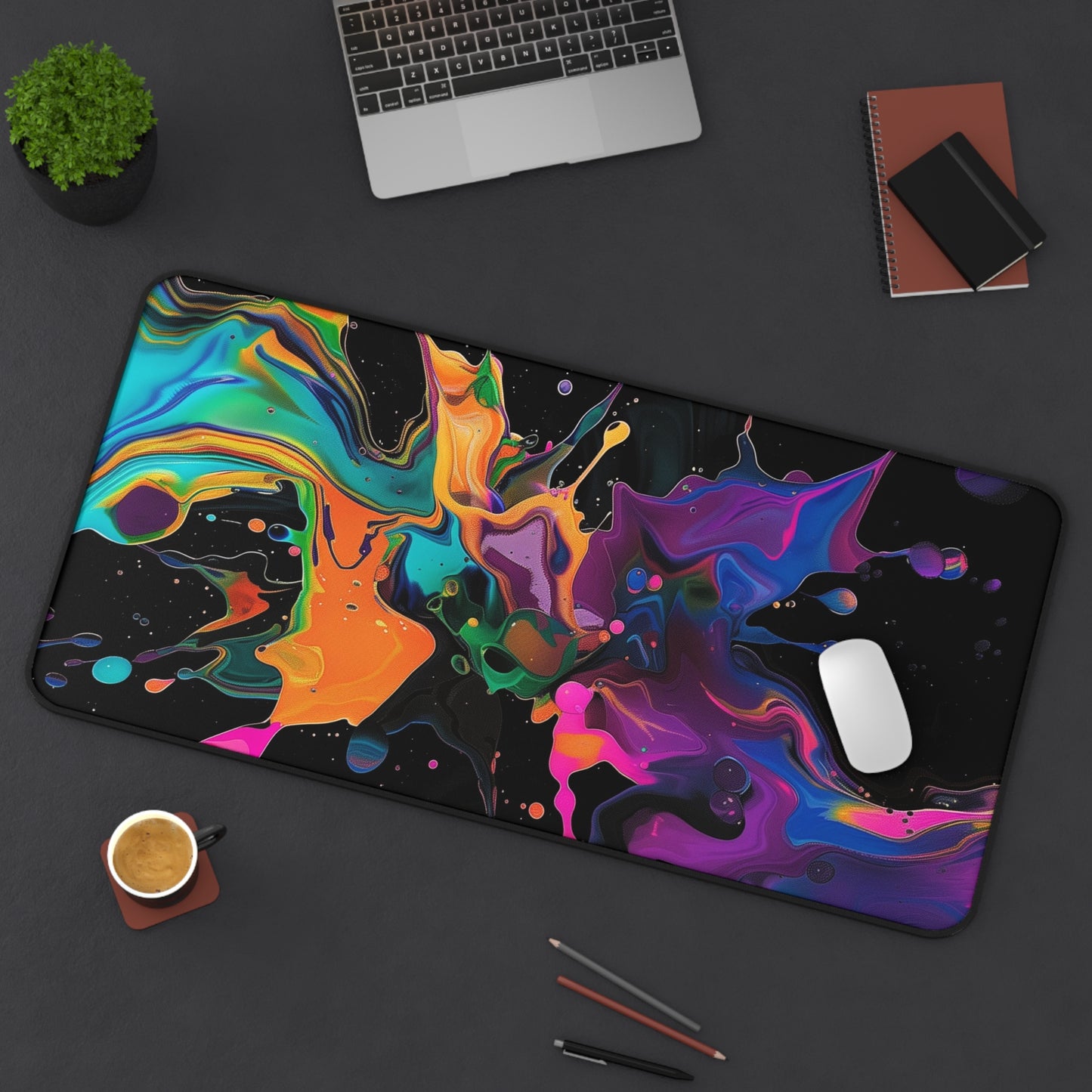 Abstract Paint Splash Desk Mat | Colorful Neoprene Mouse Pad | Anti-Slip Office Desk Mat | 3 Sizes Available