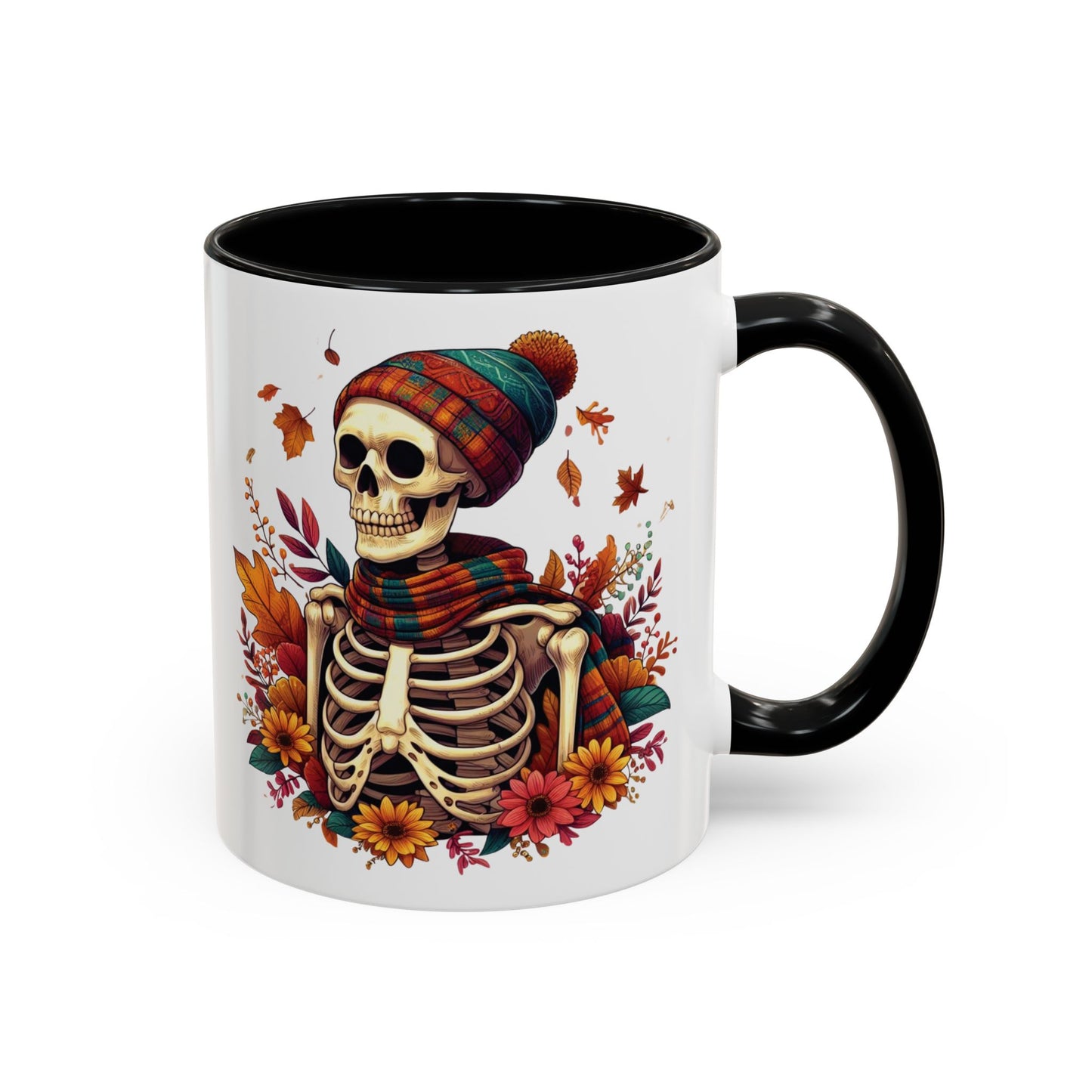 Cozy Fall Skeleton Mug | Cute Autumn Skeleton Coffee Mug | Fall-Themed Drinkware | Halloween Skeleton in Scarf Design