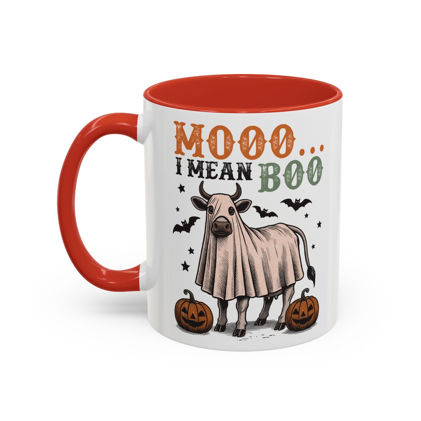 Mooo I Mean Boo Cow Mug | Funny Halloween Coffee Cup | Farmhouse Fall Mug | 11oz and 15oz Ceramic Mug