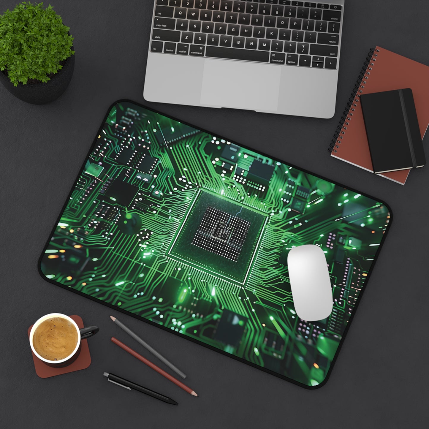 Green Circuit Board Desk Mat | Neoprene | Anti-Slip | 3 Sizes | Tech Office Decor