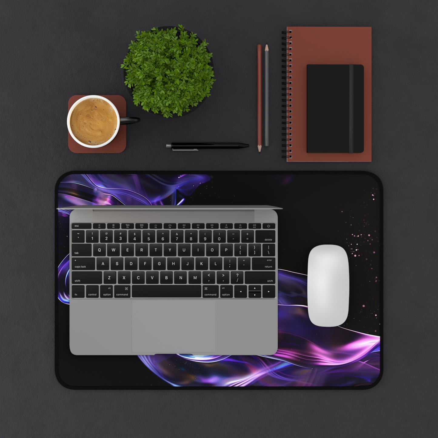 Cosmic Wave Computer Desk Mat | Abstract Neon Mouse Pad | Anti-Slip Neoprene Desk Mat for Home Office | 3 Sizes Available