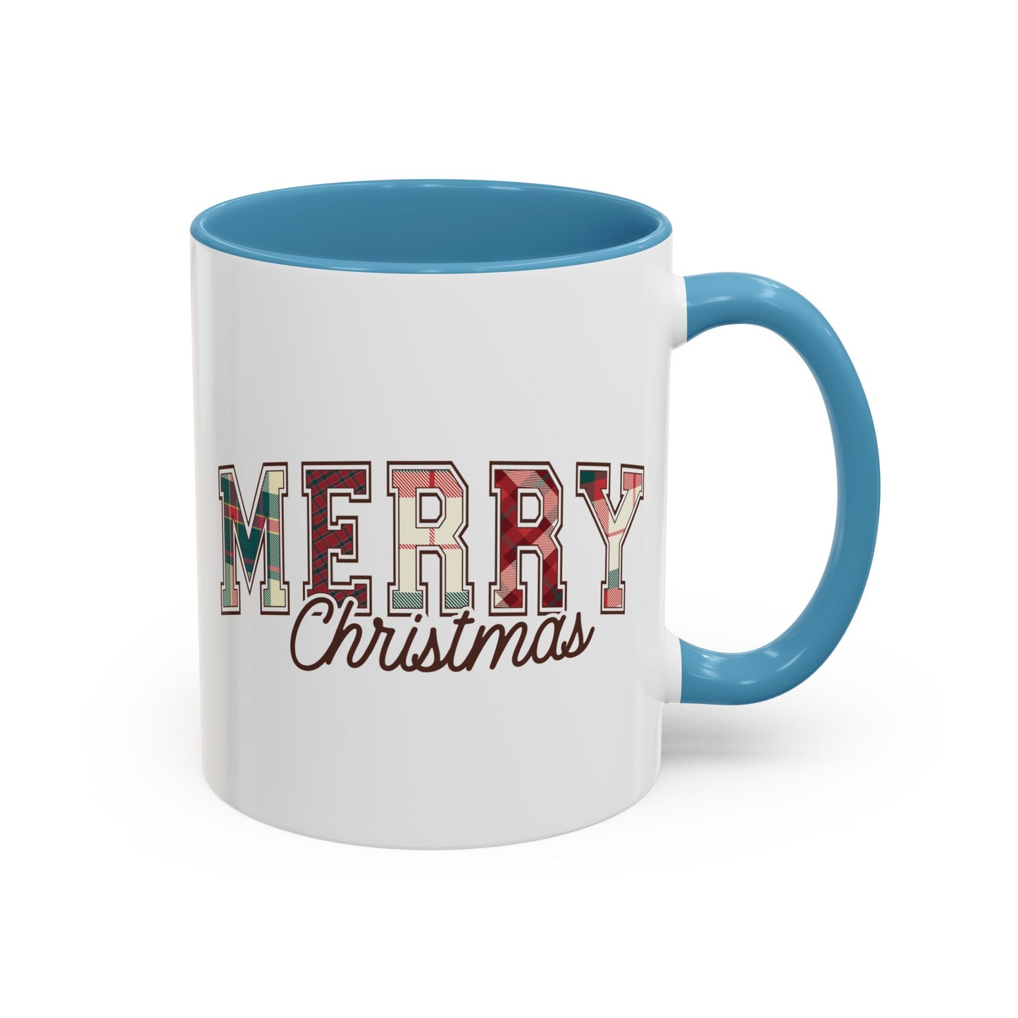 Merry Christmas Mug | Plaid Holiday Text Design | Festive Coffee Cup