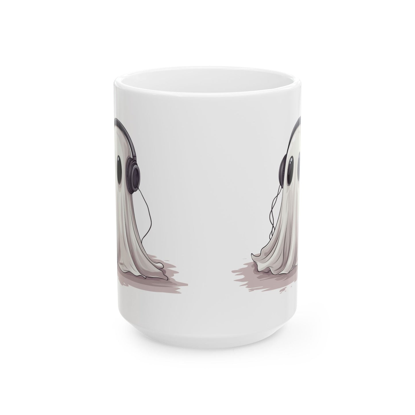 Ghostly Vibes Ceramic Mug - Cute Ghost with Headphones Design - Perfect for Music and Halloween Lovers