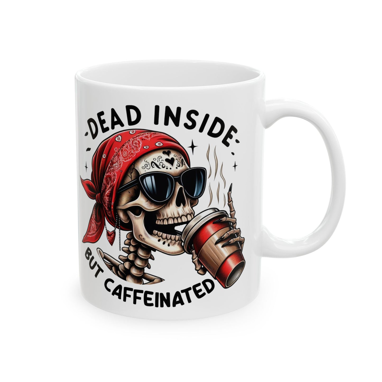 Dead Inside But Caffeinated Skeleton Mug | Funny Coffee Mug | Bandana Skeleton Cup