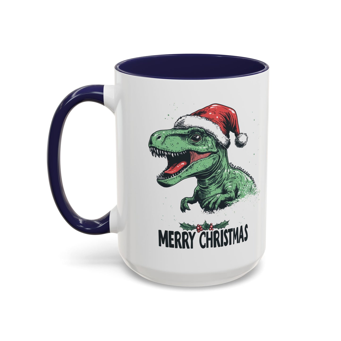 Merry Christmas Dinosaur Ceramic Mug - Festive T-Rex in Santa Hat Design - Perfect for Dinosaur and Christmas Lovers