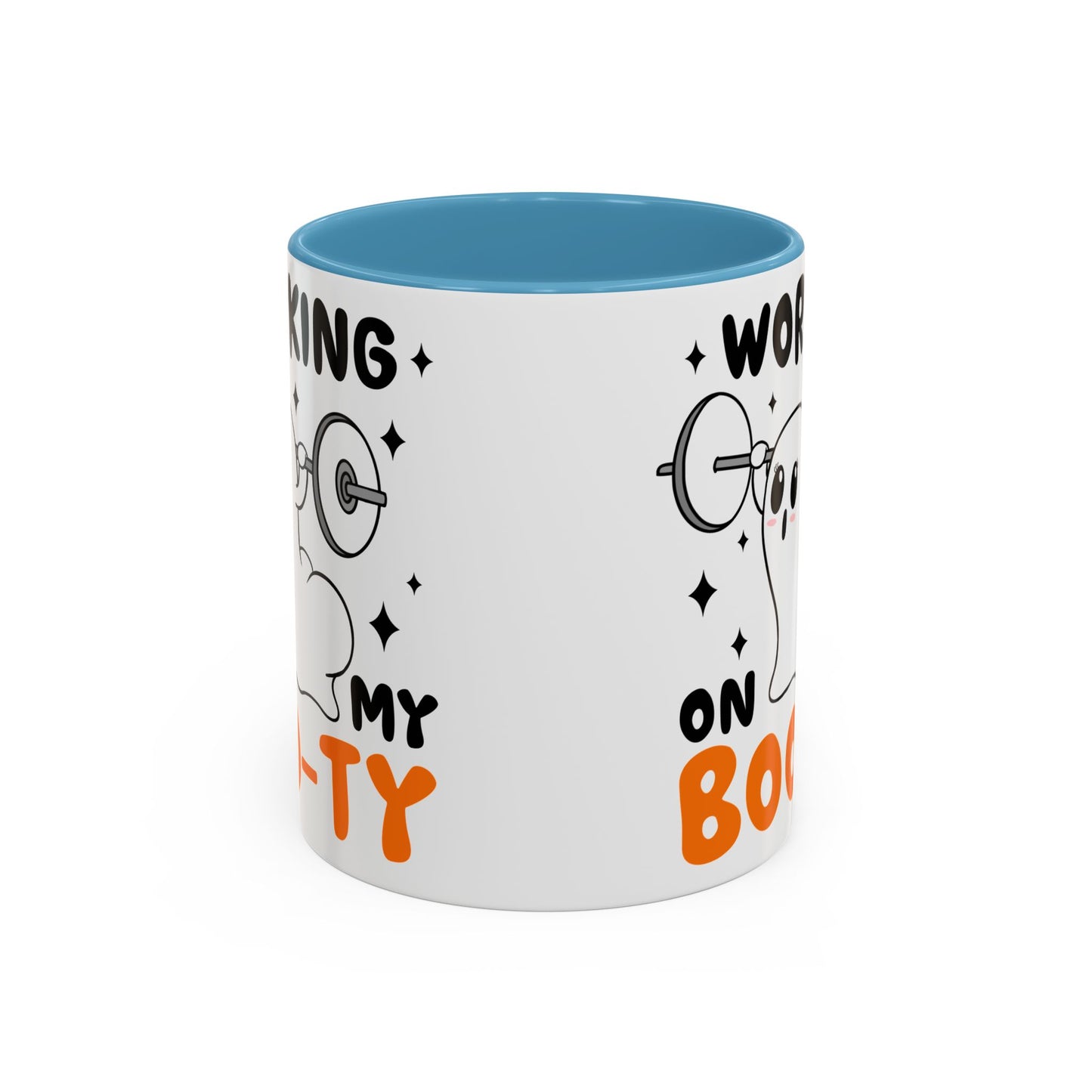 Working on My Boo-ty Halloween Ghost Mug | 11oz and 15oz Ceramic Coffee Cup | Fitness and Humor Design