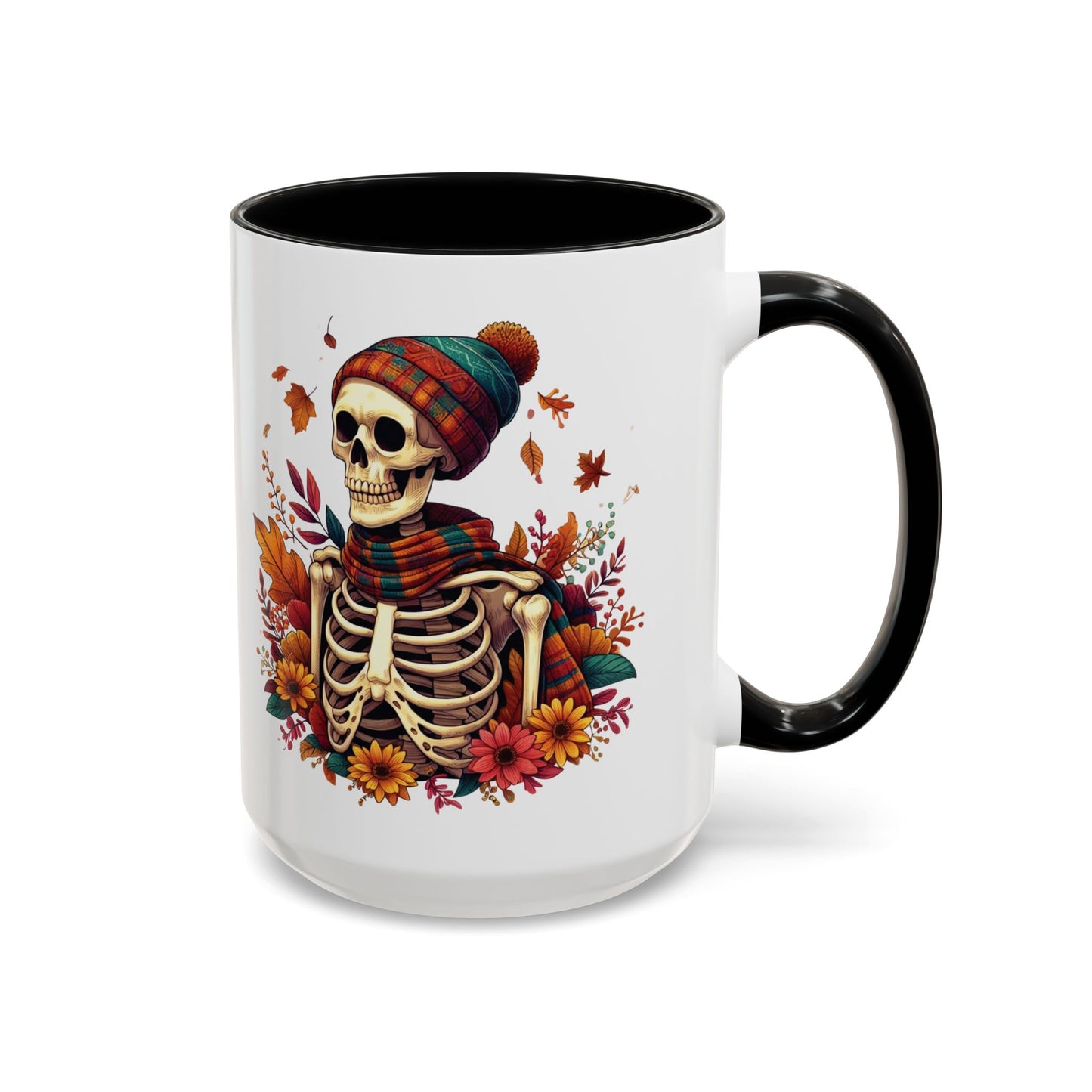 Cozy Fall Skeleton Mug | Cute Autumn Skeleton Coffee Mug | Fall-Themed Drinkware | Halloween Skeleton in Scarf Design