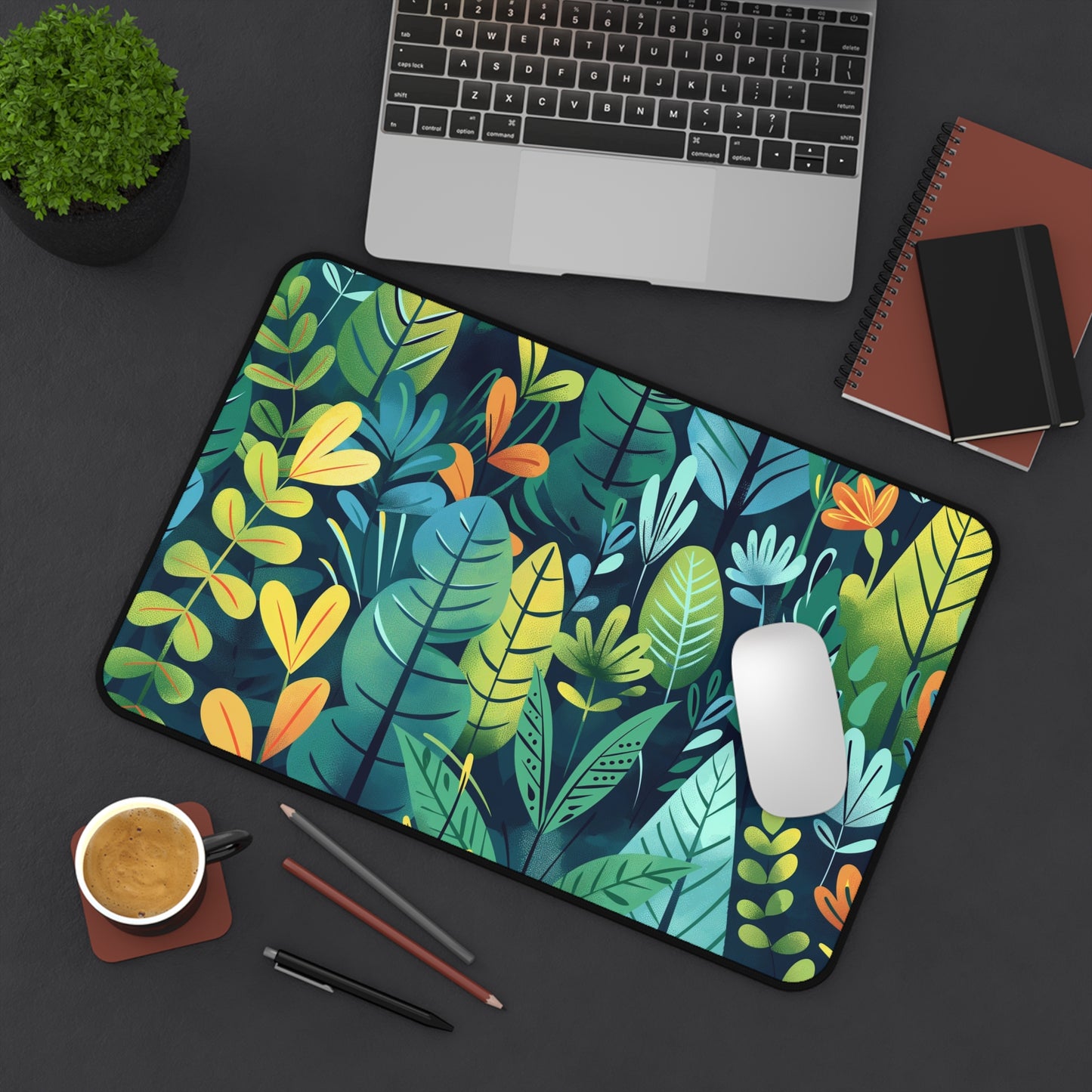 Tropical Jungle Computer Desk Mat | Vibrant Leaves Mouse Pad | Anti-Slip Neoprene Desk Mat for Home Office | 3 Sizes Available