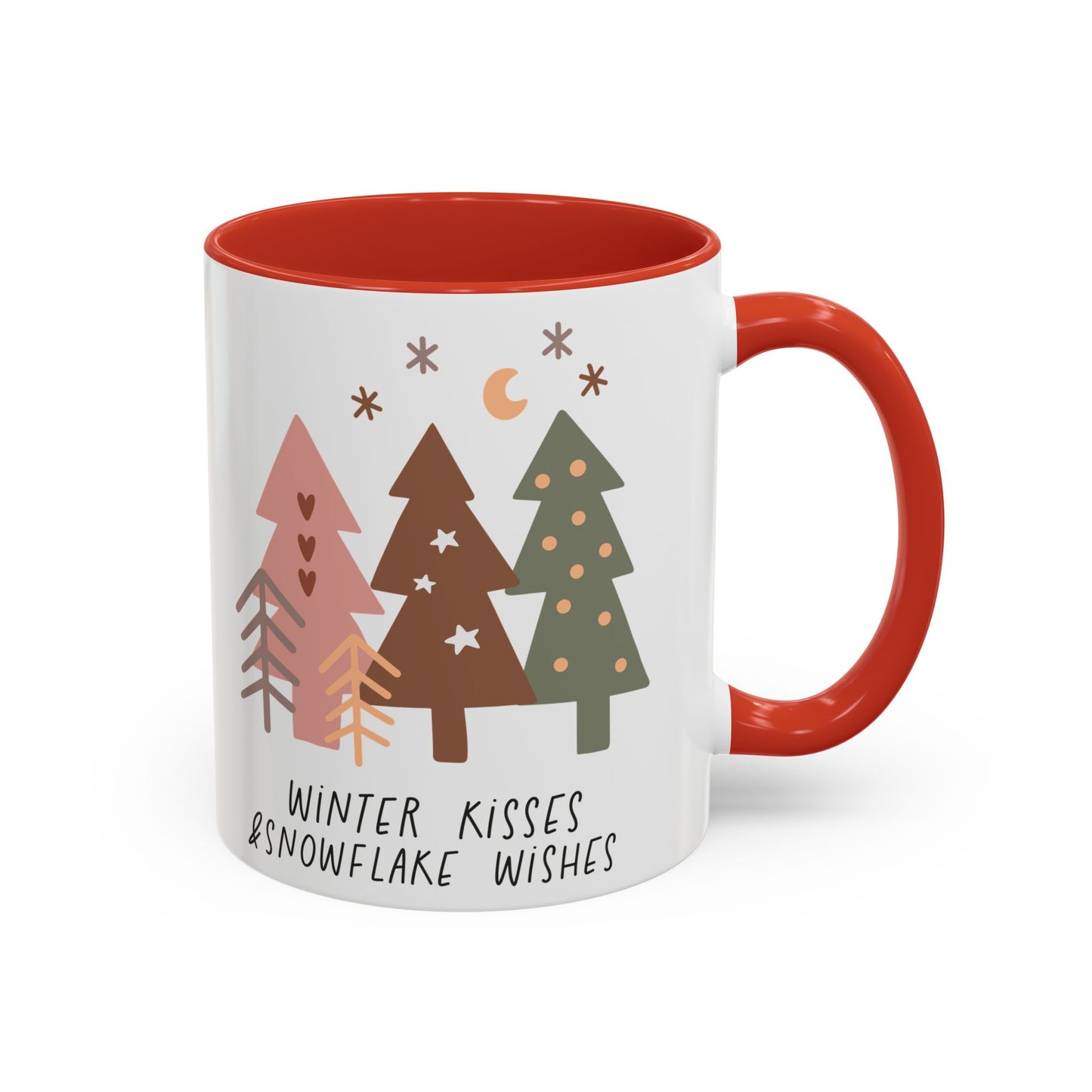 Winter Kisses and Snowflake Wishes Mug | Cozy Christmas Tree Design | Holiday Coffee Mug | Winter Drinkware