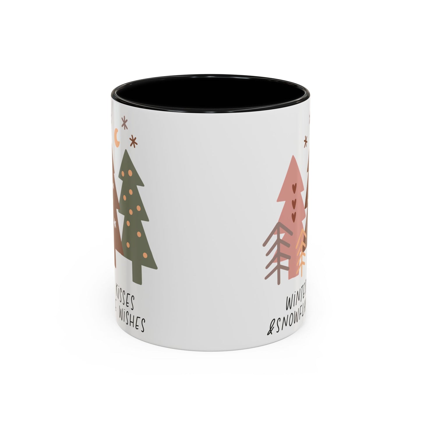 Winter Kisses and Snowflake Wishes Mug | Cozy Christmas Tree Design | Holiday Coffee Mug | Winter Drinkware