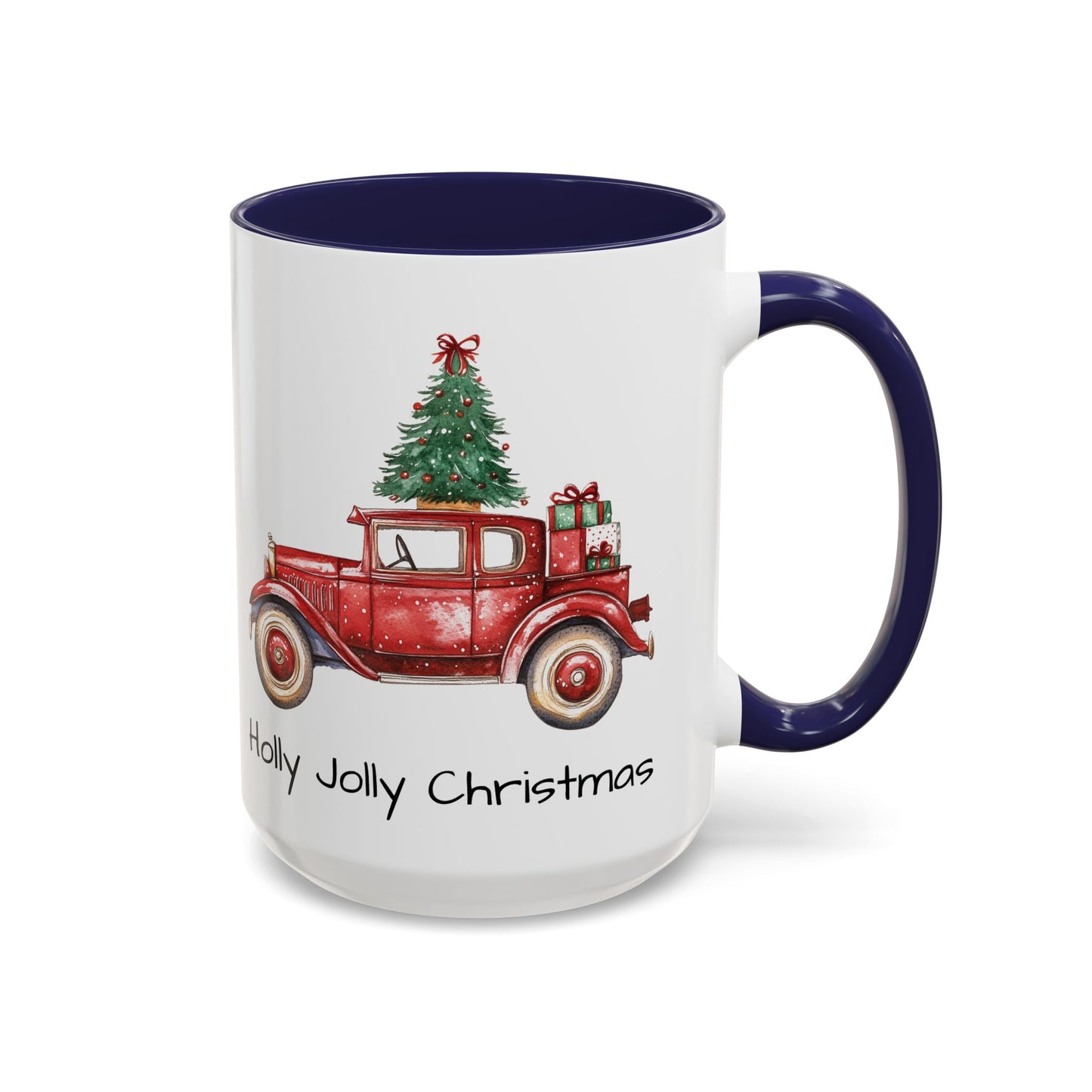 Holly Jolly Christmas Vintage Truck Mug - Vintage Red Truck with Christmas Tree Design - Perfect for Holiday Cheer