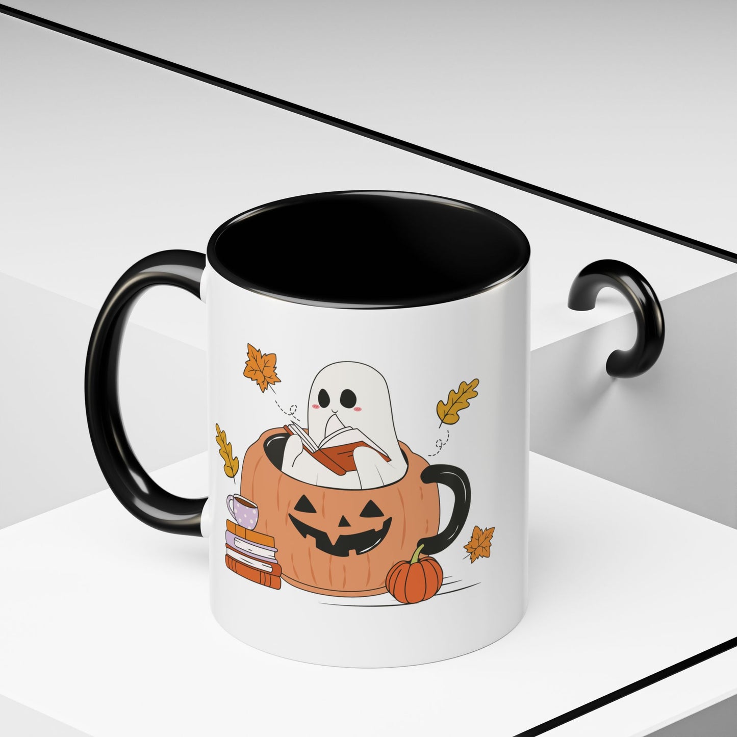 Cozy Ghost in Pumpkin Mug | 11oz and 15oz Ceramic Coffee Cup | Cute Autumn & Halloween Design