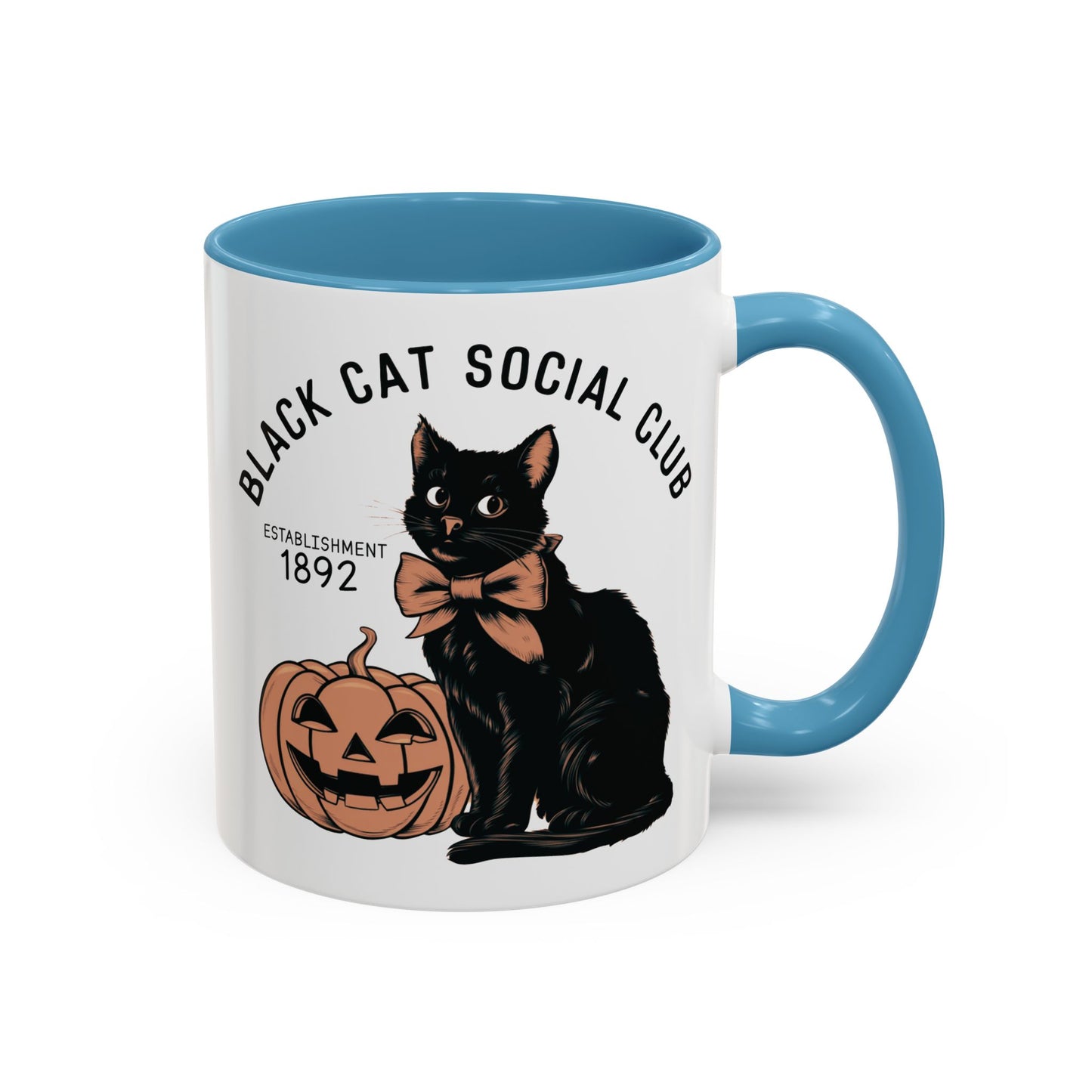 Black Cat Social Club Mug | Halloween Cat and Pumpkin Design | Spooky Coffee Mug | Fall Drinkware Gift