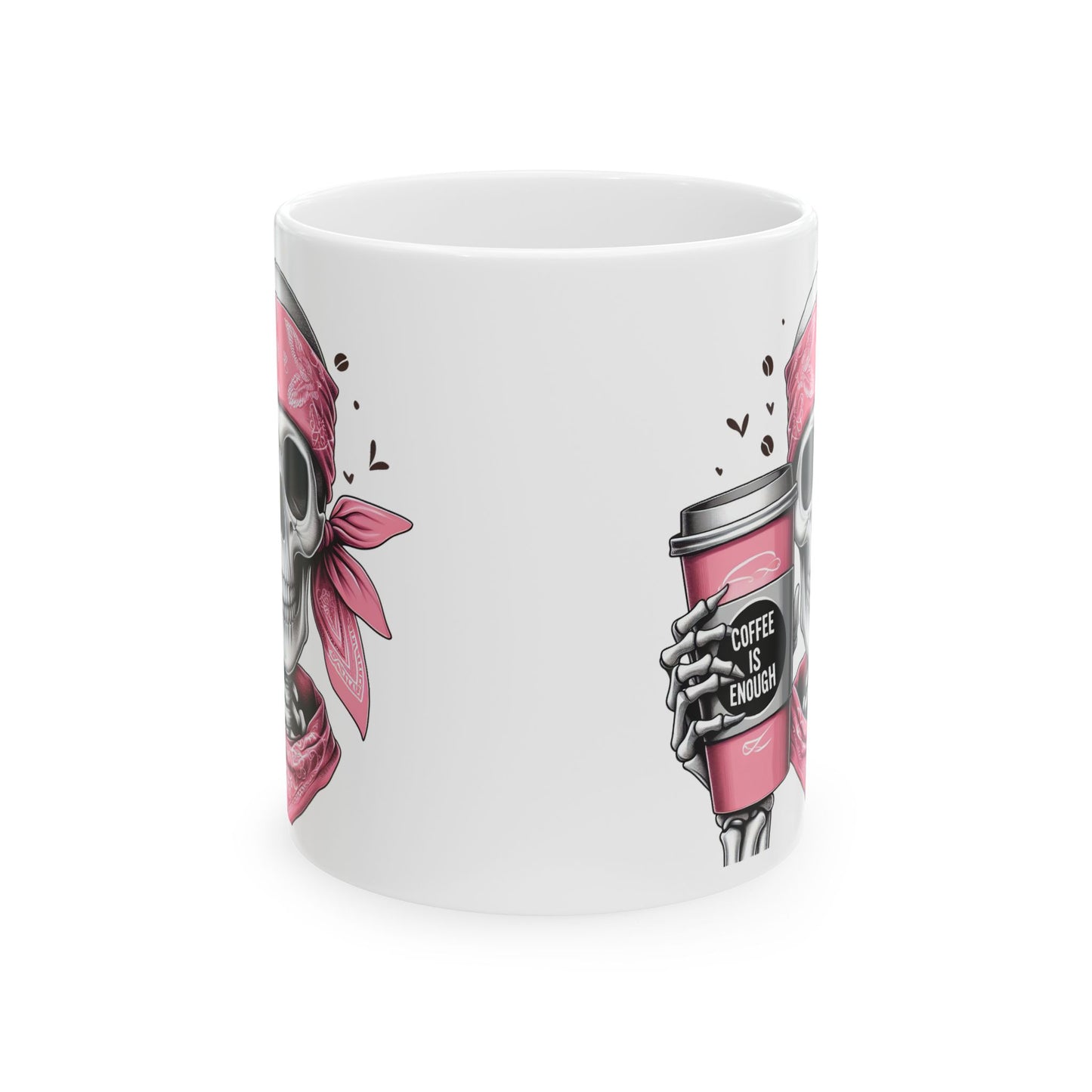 Pink Bandana Skeleton Coffee Mug | Funny Coffee Lover Gift | Coffee is Enough Skeleton Cup