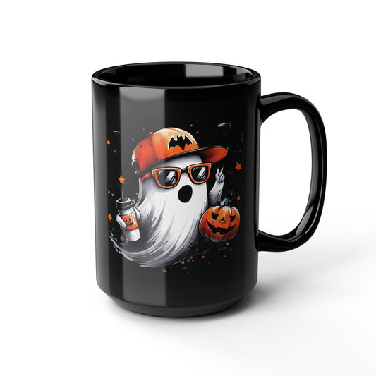 Halloween Ghost Mug - Cute Spooky Coffee Mug - Black Ceramic Cup with Ghost Design - Fun Halloween Gift