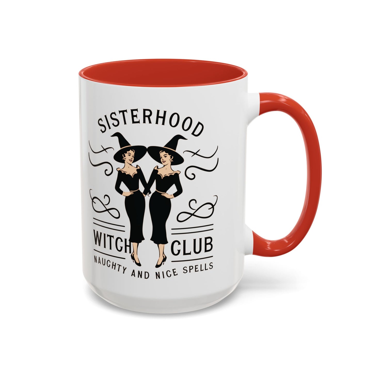 Sisterhood Witch Club Mug | Vintage Witch Design | Halloween Coffee Mug | Naughty and Nice Spells | Witchy Drinkware