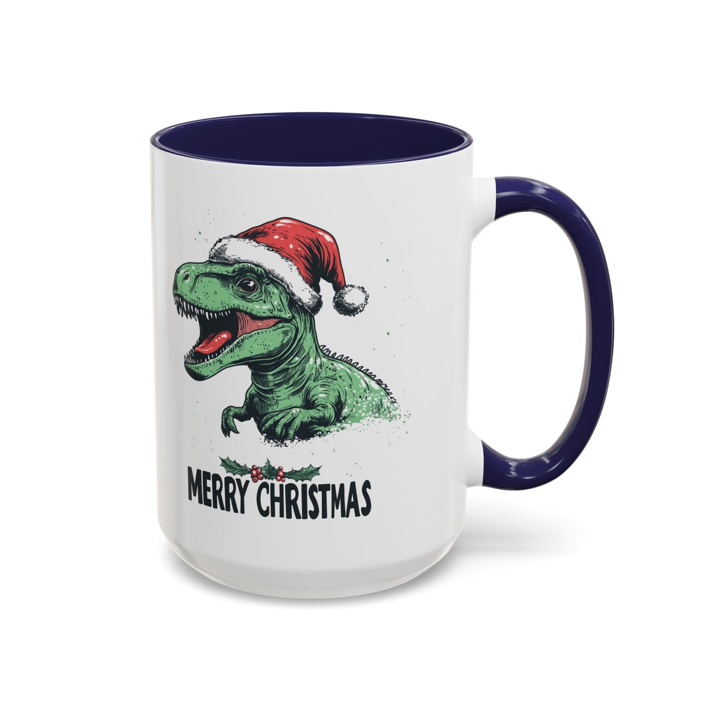 Merry Christmas Dinosaur Ceramic Mug - Festive T-Rex in Santa Hat Design - Perfect for Dinosaur and Christmas Lovers