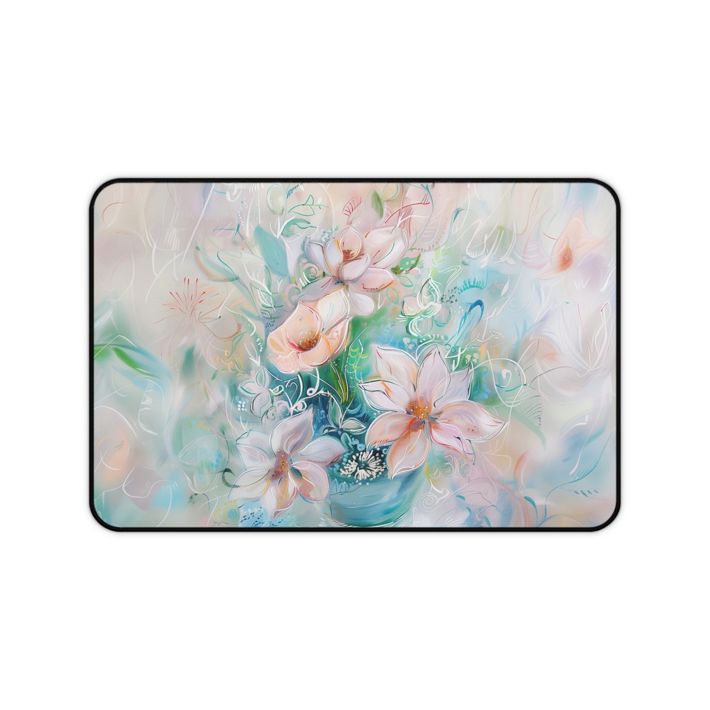 Ethereal Bloom Computer Desk Mat | Pastel Floral Mouse Pad | Anti-Slip Neoprene Desk Mat for Home Office | 3 Sizes Available