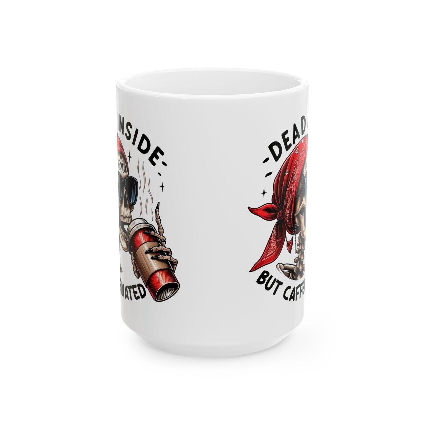 Dead Inside But Caffeinated Skeleton Mug | Funny Coffee Mug | Bandana Skeleton Cup