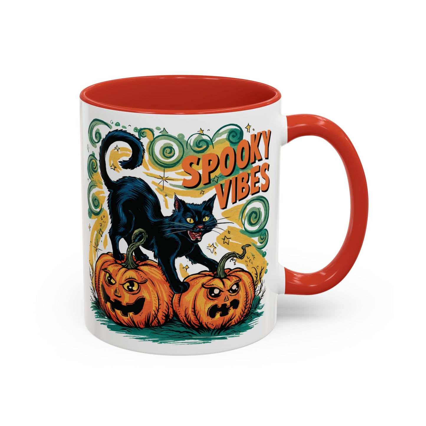 Spooky Vibes Halloween Mug | Black Cat and Pumpkin Design | Halloween Coffee Mug | Fall Drinkware