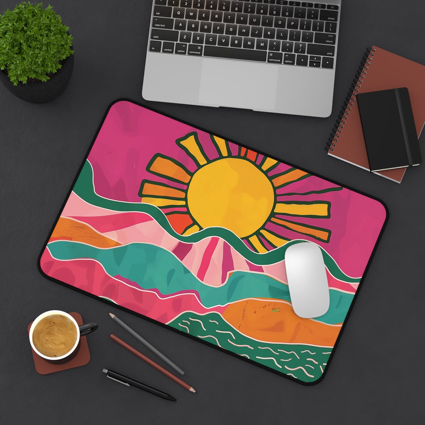 Colorful Sunrise Desk Mat | Vibrant Abstract Design | Neoprene | Anti-Slip | 3 Sizes