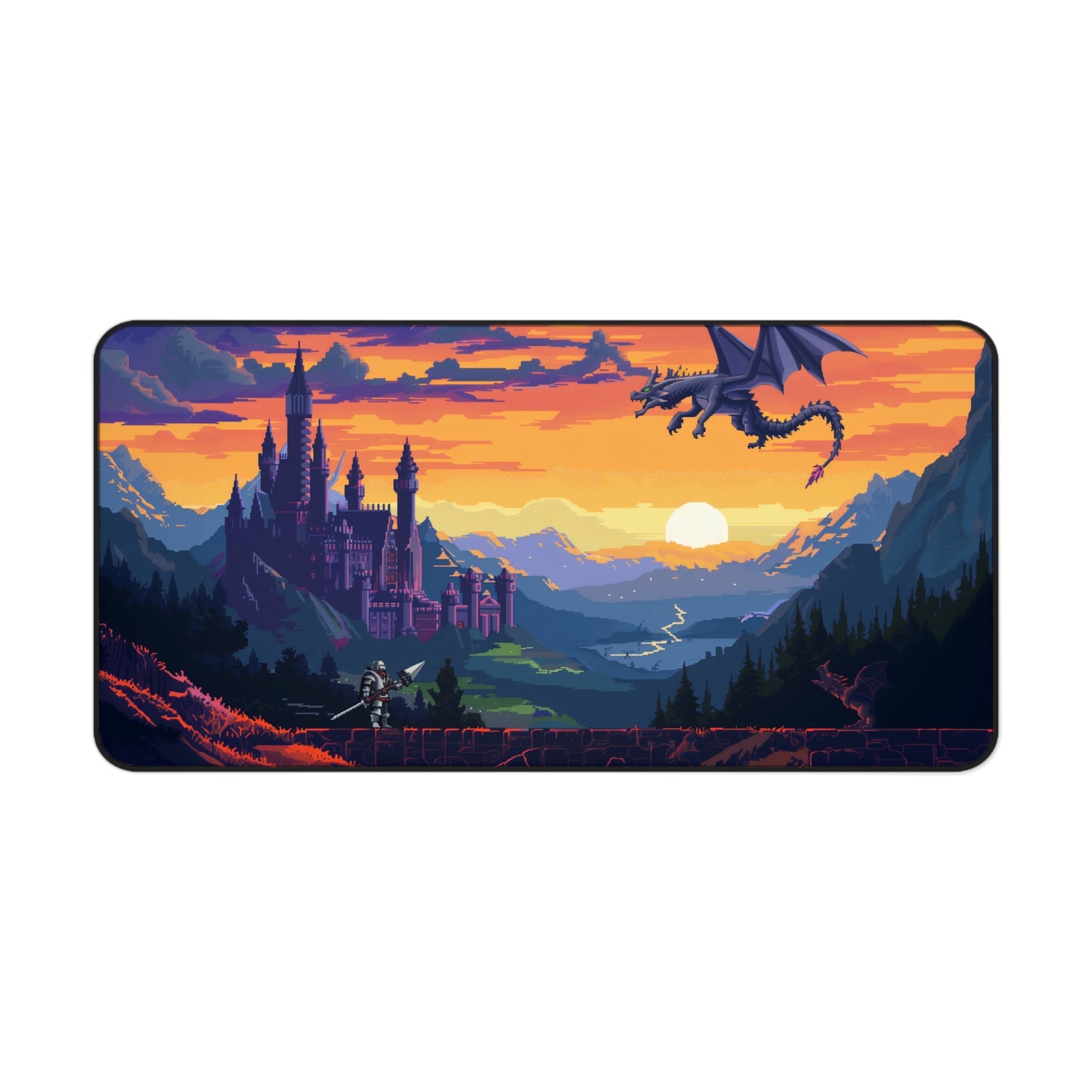 Epic Fantasy Realm Computer Desk Mat | Dragon and Castle Mouse Pad | Anti-Slip Neoprene Desk Mat for Home Office | 3 Sizes Available