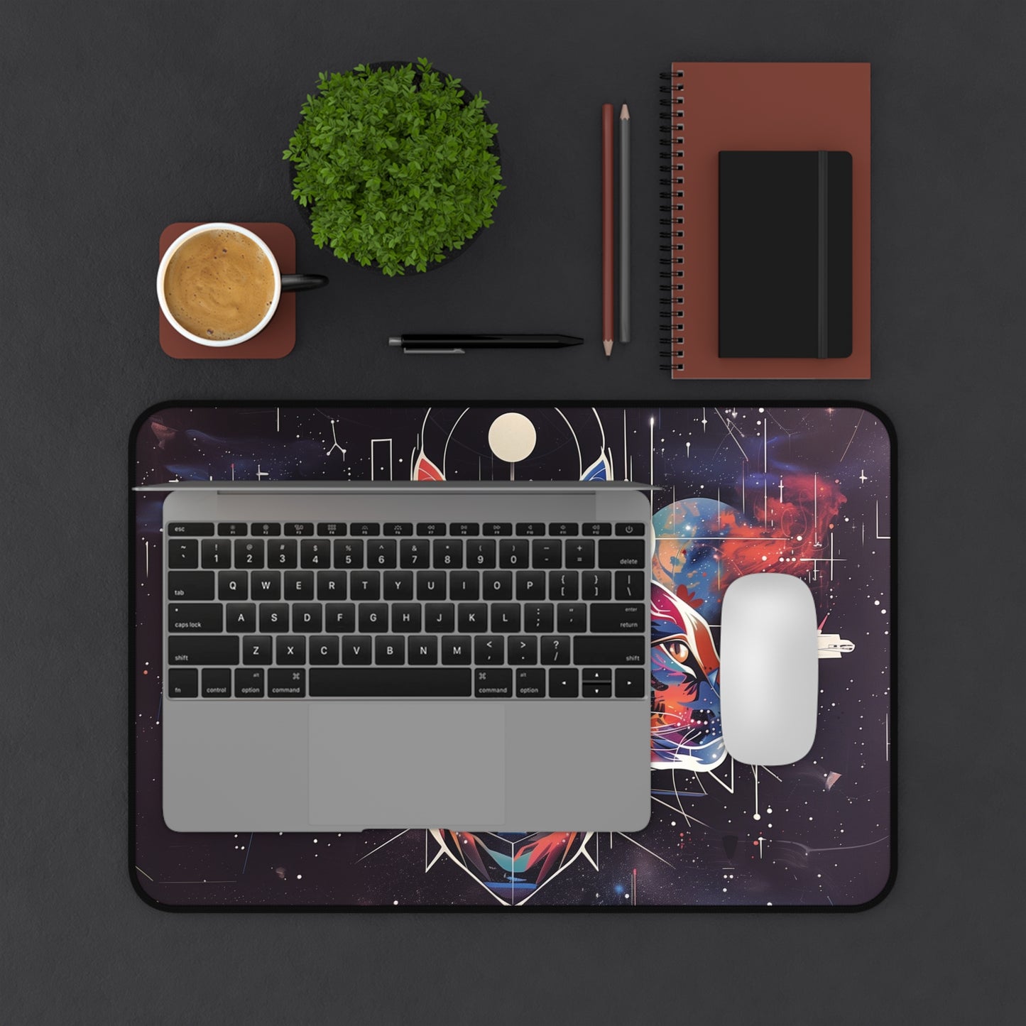 Cosmic Cat Desk Mat | Galaxy Cat Design | Neoprene | Anti-Slip | 3 Sizes