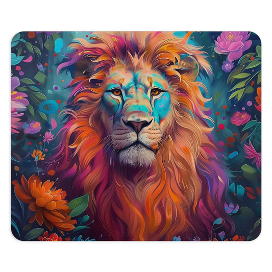 Vibrant Lion King Floral Design Personalized Mouse Pad - Custom Round or Rectangle Neoprene Mousepad with Non-Slip Rubber Bottom