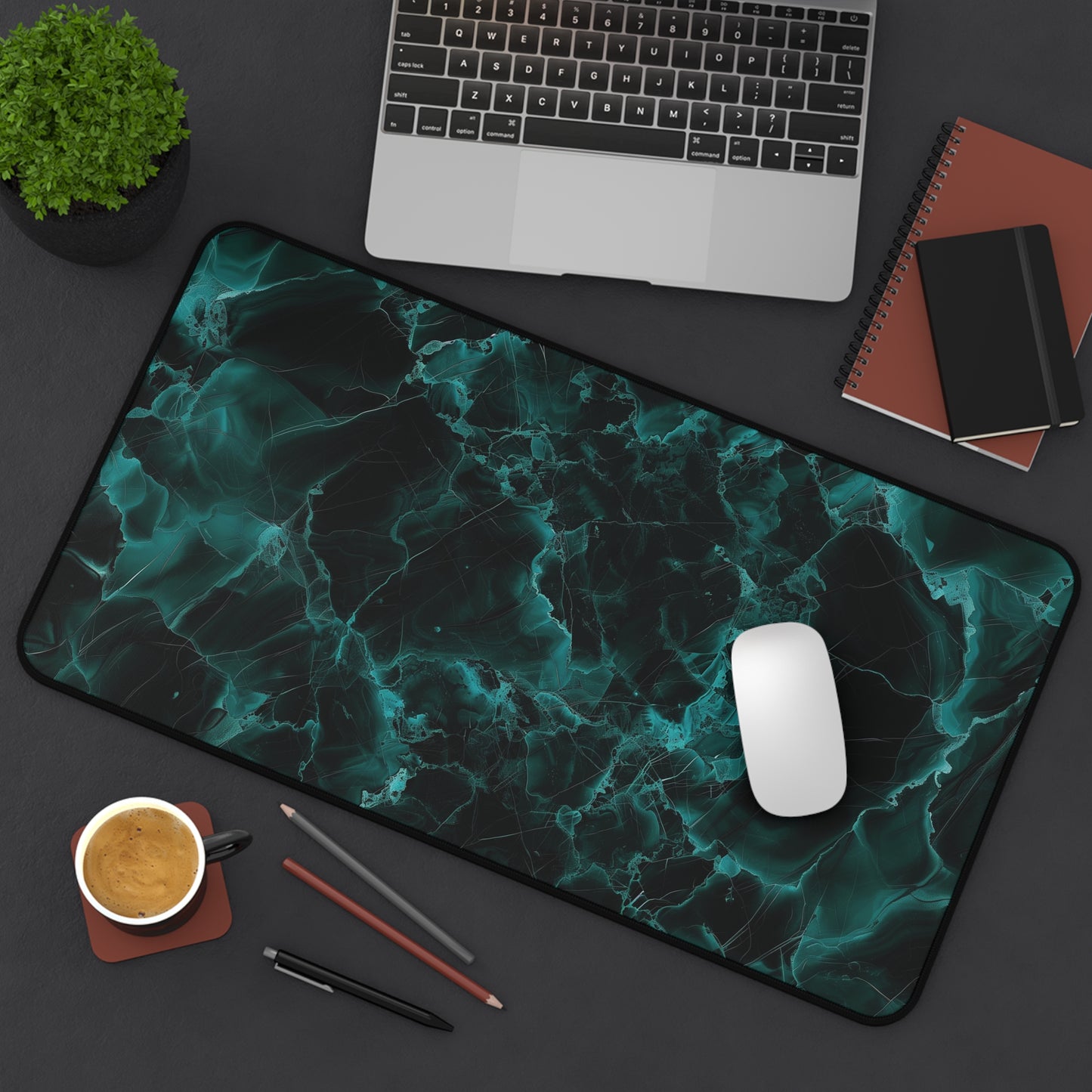 Emerald Marble Desk Mat | Dark Green Swirl Design | Neoprene | Anti-Slip | 3 Sizes | Office Decor