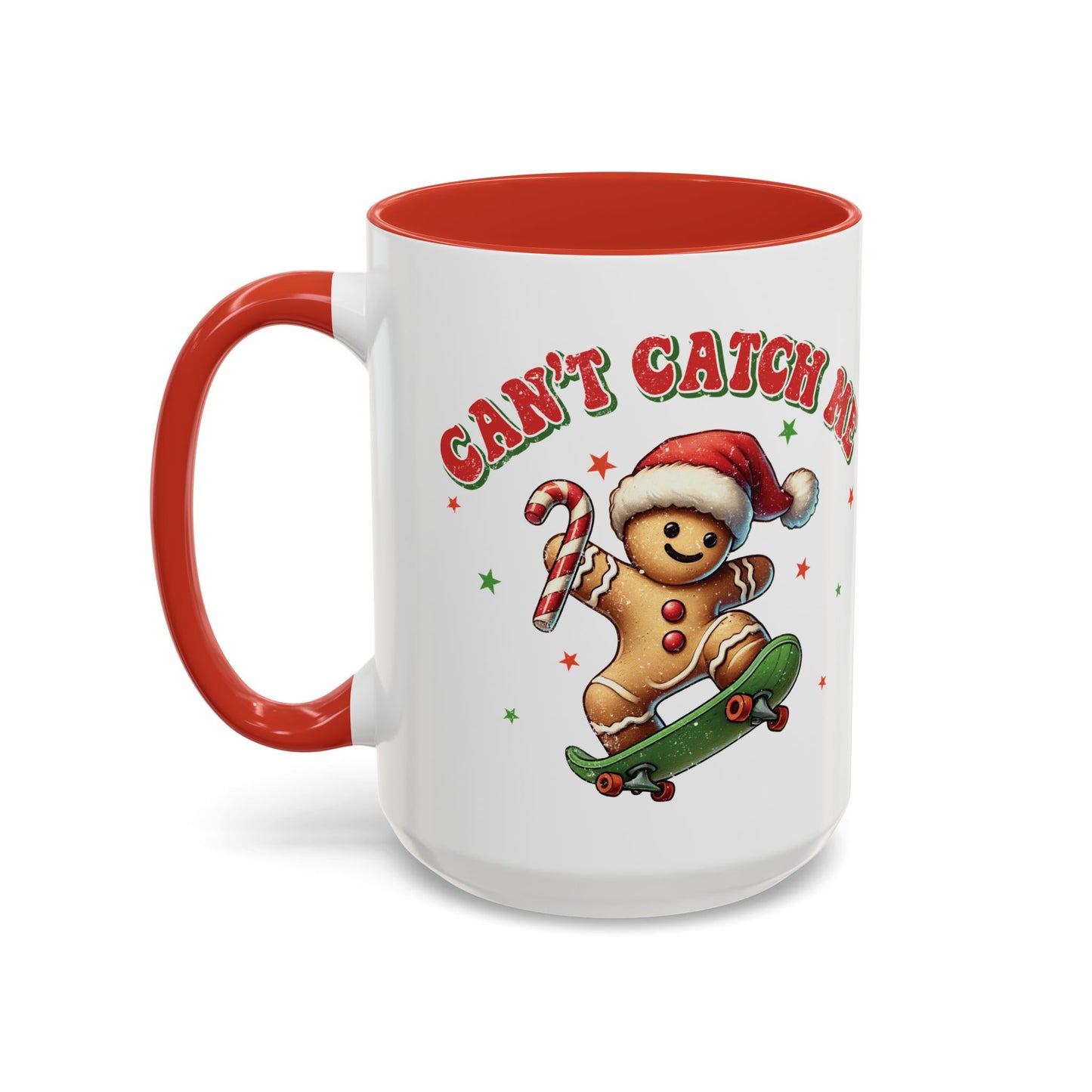 Can't Catch Me Gingerbread Mug - Fun Holiday Skateboarding Gingerbread Design - Perfect for Christmas Cheer