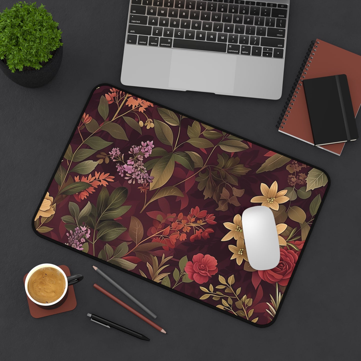 Floral Elegance Computer Desk Mat | Botanical Mouse Pad | Anti-Slip Neoprene Desk Mat for Home Office | 3 Sizes Available