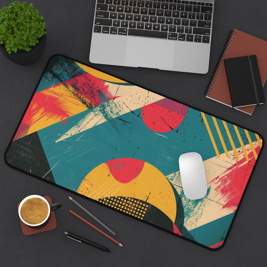 Retro Abstract Art Computer Desk Mat | Colorful Geometric Mouse Pad | Anti-Slip Neoprene Desk Mat for Home Office | 3 Sizes Available