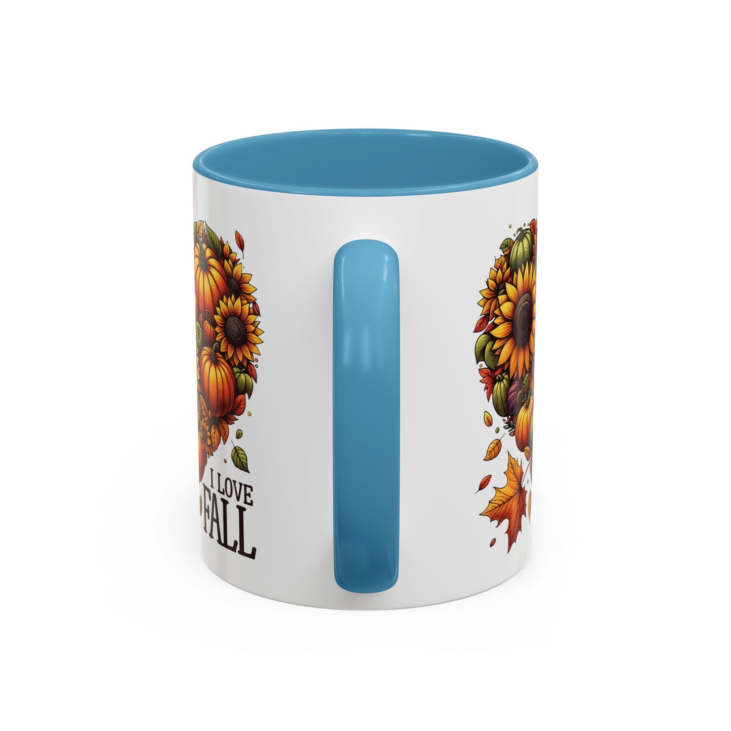 I Love Fall Autumn Mug | 11oz and 15oz Ceramic Coffee Cup | Sunflower and Pumpkin Heart Design