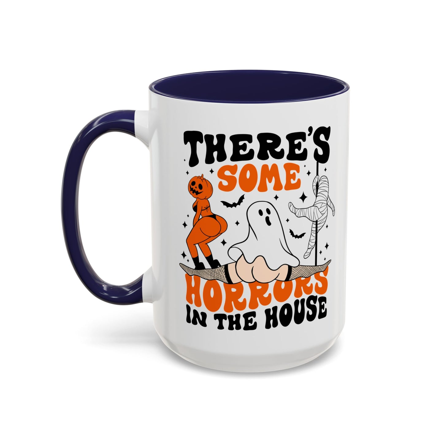 Theres Some Horrors in This House Funny Halloween Mug | 11oz and 15oz Ceramic Coffee Cup | Ghost and Pumpkin Design