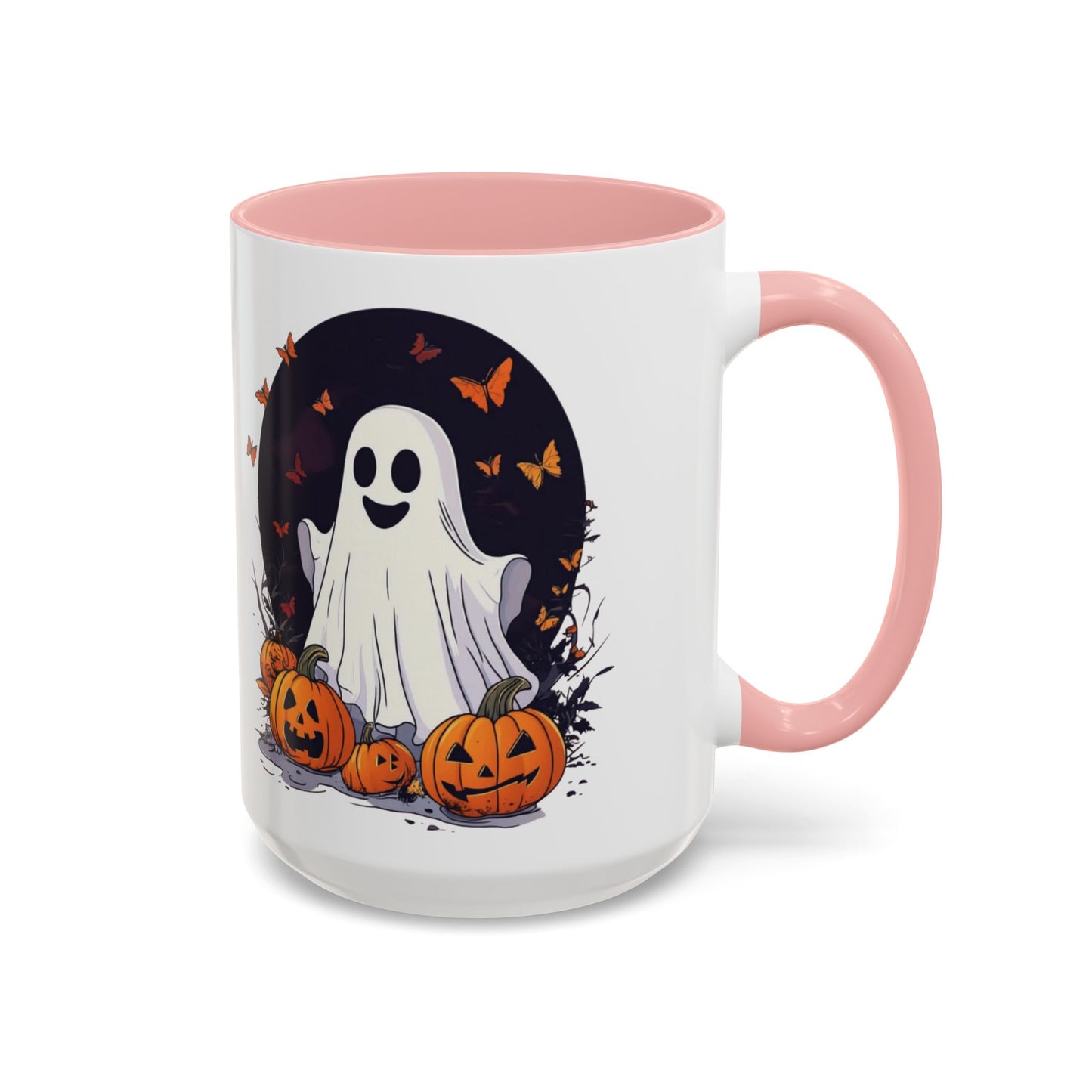 Halloween Ghost Mug - Cute Pumpkin Coffee Cup - White Ceramic Mug with Red Accent - Perfect Spooky Gift - 11oz & 15oz - BPA Free