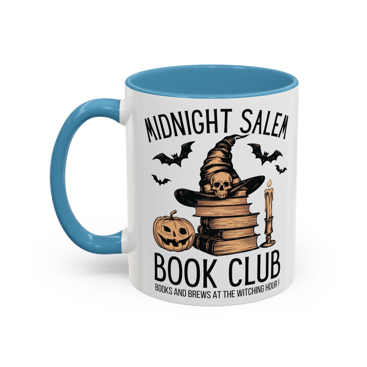 Midnight Salem Book Club Mug | Witchy Skull and Book Design | Halloween Coffee Mug | Spooky Fall Drinkware