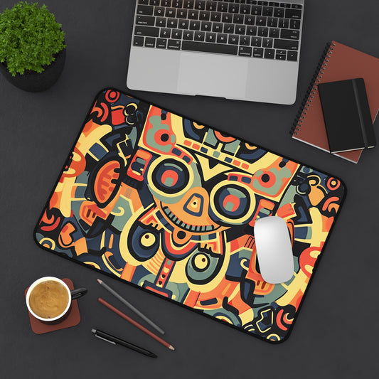 Vibrant Tribal Aztec Design Desk Mat - Customizable Neoprene Anti-Slip Mouse Pad - Colorful Office Decor - Available in 3 Sizes