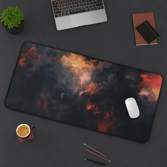 Abstract Firestorm Desk Mat | Dark Red and Black Neoprene | Anti-Slip | 3 Sizes | Office Decor